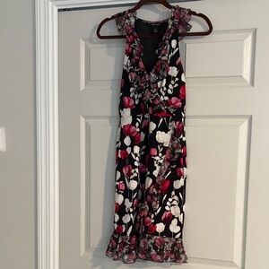White House Black Market Black and Pink Floral Midi Dress